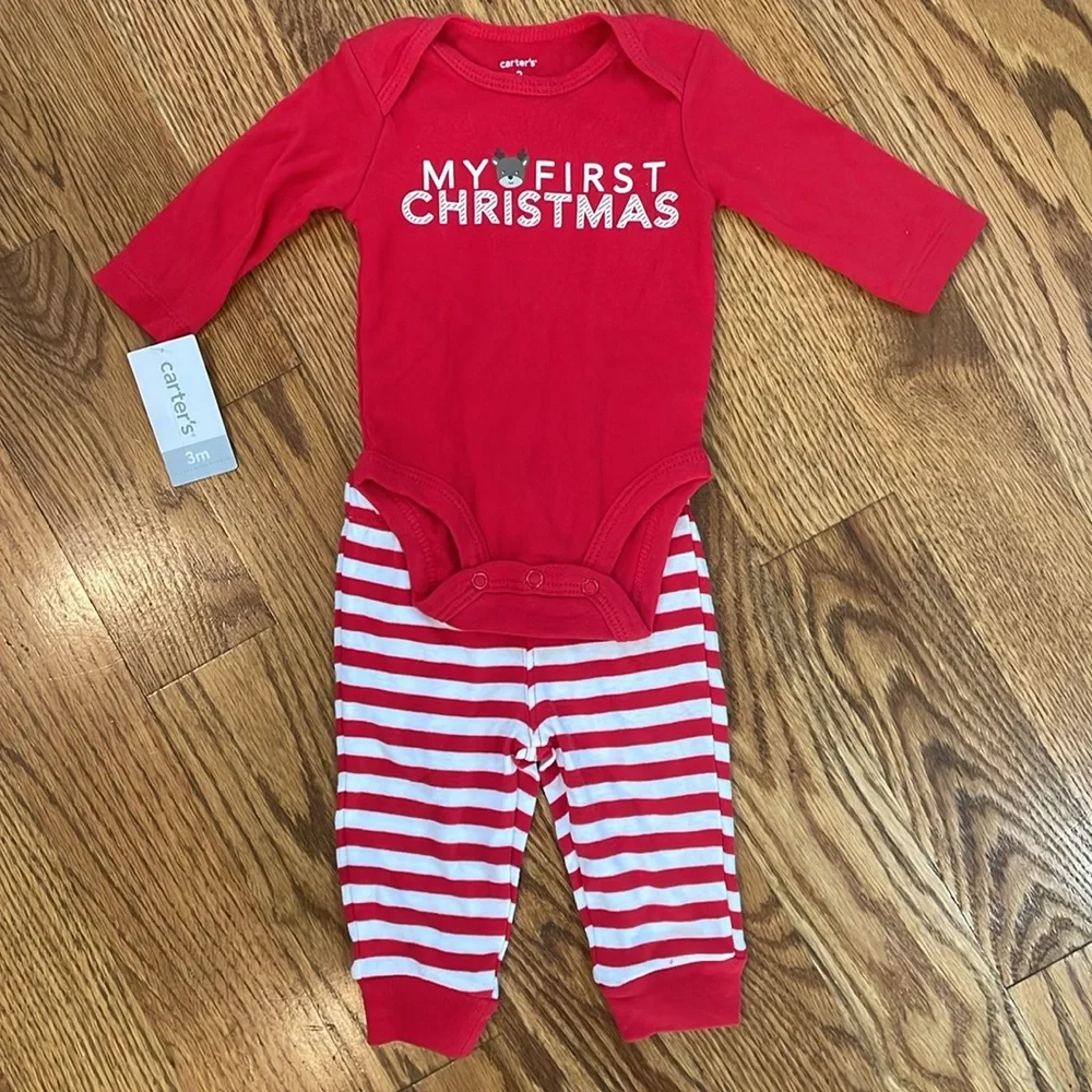 Carter’s My First Christmas Matching Set. Includes Shirt/Pants. Size 3 Months.